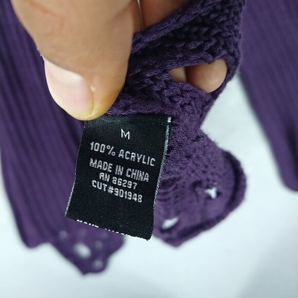 BCBGMAXAZRIA Long Open Sweater Womens M Plum Bohemian Textured Knit Layering - Picture 5 of 6